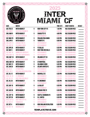 Inter Miami CF 2025
 Printable Soccer Schedule - Central Times