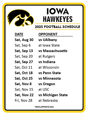 Iowa Hawkeyes Football 2025
 Printable Schedule