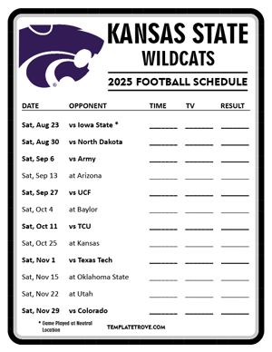 Kansas State Wildcats Football 2025
 Printable Schedule - Style 4