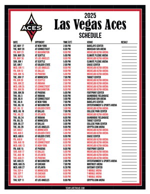 Las Vegas Aces 2025
 Printable Basketball Schedule - Central Times