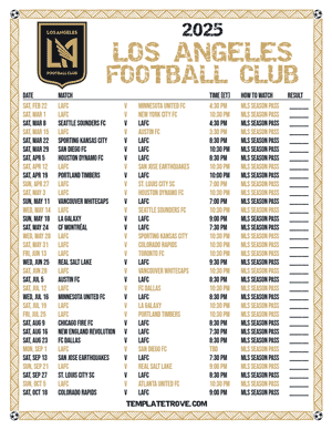 Los Angeles Football Club 2025
 Printable Soccer Schedule