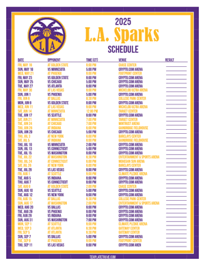 Los Angeles Sparks 2025
 Printable Basketball Schedule - Central Times