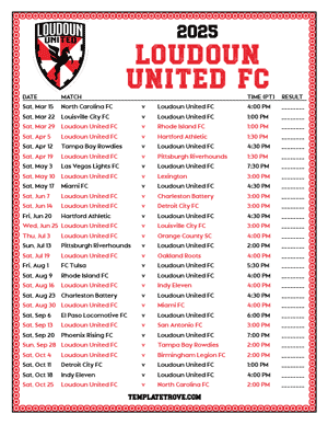   Loudoun United FC 2025
 Printable Soccer Schedule - Pacific Times