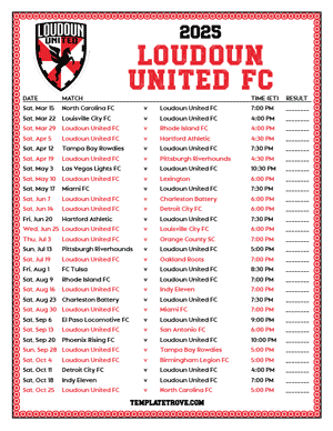   Loudoun United FC 2025
 Printable Soccer Schedule