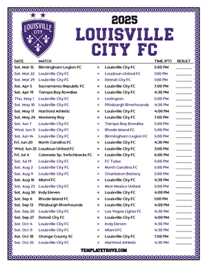   Louisville City FC 2025
 Printable Soccer Schedule - Pacific Times