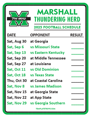 Marshall Thundering Herd Football 2025
 Printable Schedule  - Style 2