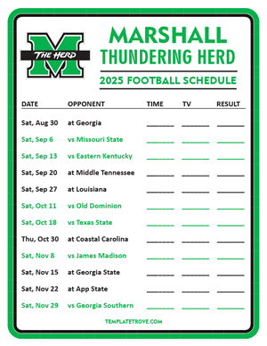 Marshall Thundering Herd Football 2025
 Printable Schedule - Style 3