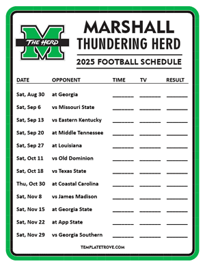 Marshall Thundering Herd Football 2025
 Printable Schedule - Style 4