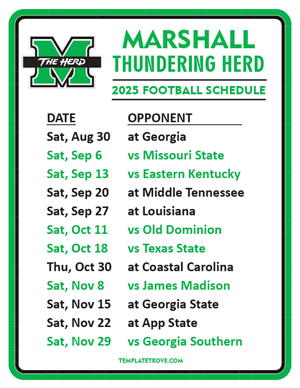 Marshall Thundering Herd Football 2025
 Printable Schedule