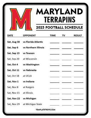 Maryland Terrapins Football 2025
 Printable Schedule - Style 4