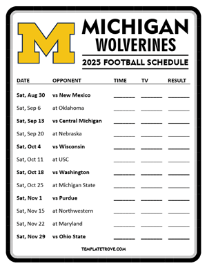 Michigan Wolverines Football 2025
 Printable Schedule - Style 4