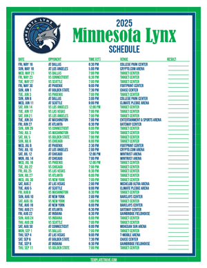 Minnesota Lynx 2025
 Printable Basketball Schedule - Central Times
