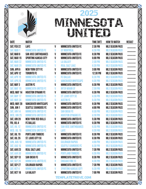 Minnesota United 2025
 Printable Soccer Schedule - Mountain Times