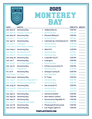   Monterey Bay 2025
 Printable Soccer Schedule - Pacific Times