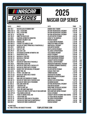 Printable 2025
 NASCAR Schedule - Central Times