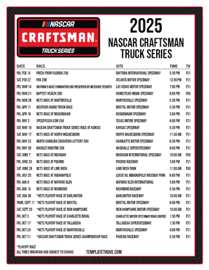 Printable 2025
 NASCAR Truck Series Schedule - Mountain Times