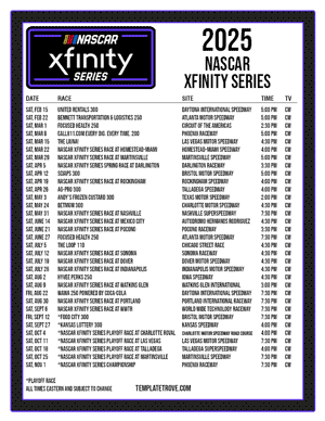 Printable 2025
 NASCAR Xfinity Series Schedule