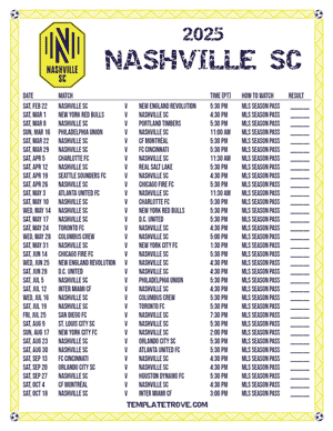 Nashville SC 2025
 Printable Soccer Schedule - Pacific Times