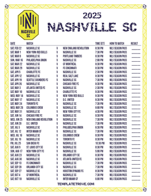 Nashville SC 2025
 Printable Soccer Schedule