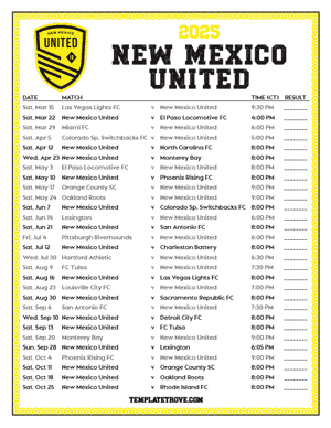   New Mexico United 2025
 Printable Soccer Schedule - Central Times