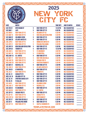 New York City FC 2025
 Printable Soccer Schedule - Mountain Times