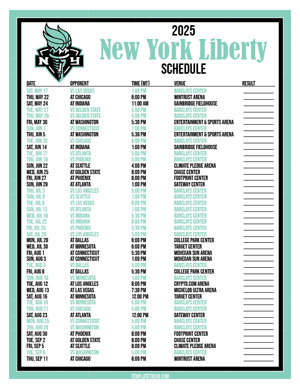 New York Liberty 2025
 Printable Basketball Schedule - Mountain Times