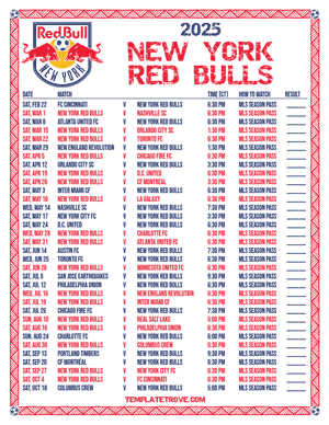 New York Red Bulls 2025
 Printable Soccer Schedule - Central Times