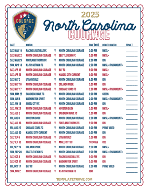 North Carolina Courage 2025
 Printable Soccer Schedule - Mountain Times