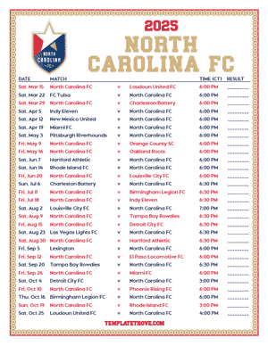  North Carolina FC 2025
 Printable Soccer Schedule - Central Times
