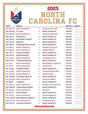   North Carolina FC 2025
 Printable Soccer Schedule