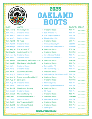   Oakland Roots 2025
 Printable Soccer Schedule - Pacific Times