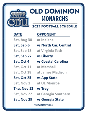 Old Dominion Monarchs Football 2025
 Printable Schedule