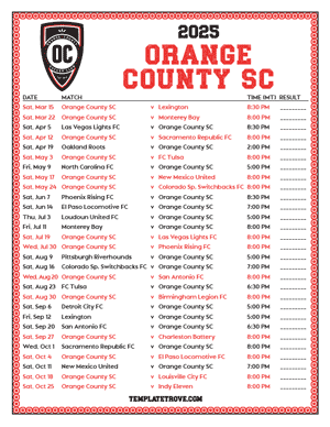   Orange County SC 2025
 Printable Soccer Schedule - Mountain Times