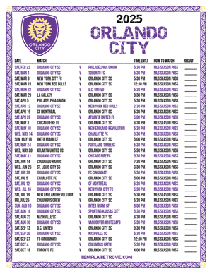 Orlando City 2025
 Printable Soccer Schedule - Mountain Times