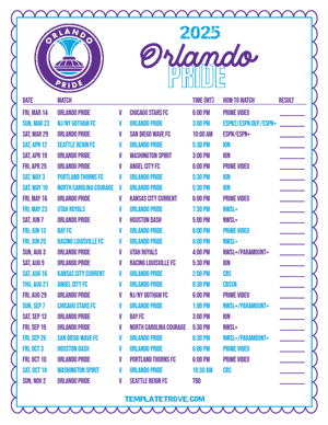 Orlando Pride 2025
 Printable Soccer Schedule - Mountain Times