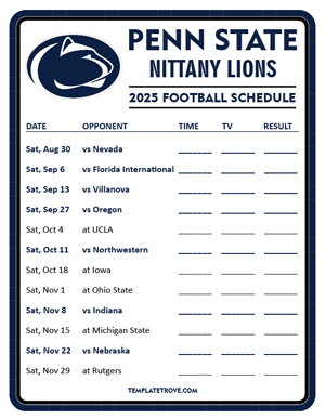 Penn State Nittany Lions Football 2025
 Printable Schedule - Style 3