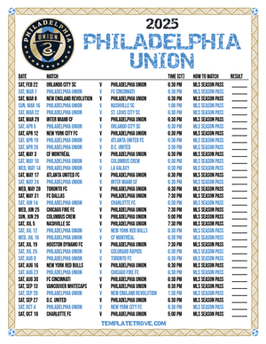 Philadelphia Union 2025
 Printable Soccer Schedule - Central Times