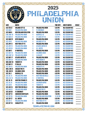 Philadelphia Union 2025
 Printable Soccer Schedule - Mountain Times