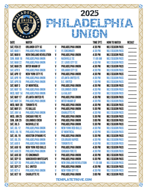 Philadelphia Union 2025
 Printable Soccer Schedule - Pacific Times