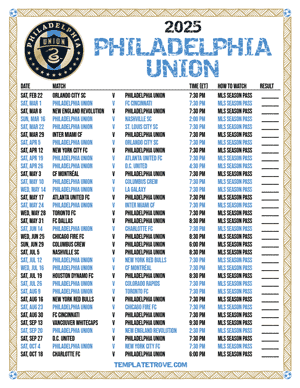 Philadelphia Union 2025
 Printable Soccer Schedule