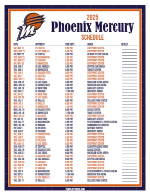 Phoenix Mercury 2025
 Printable Basketball Schedule - Mountain Times