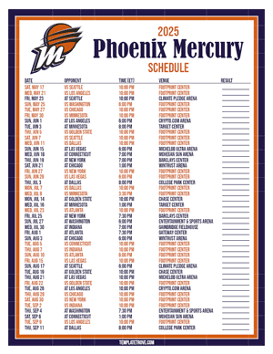 Phoenix Mercury 2025
 Printable Basketball Schedule
