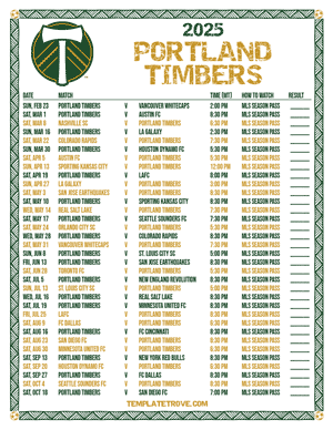 Portland Timbers 2025
 Printable Soccer Schedule - Mountain Times