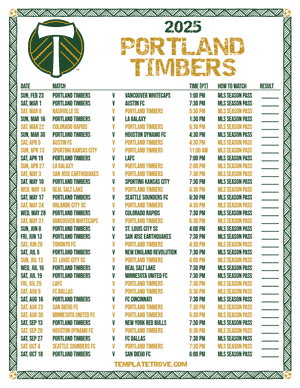 Portland Timbers 2025
 Printable Soccer Schedule - Pacific Times