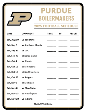 Purdue Boilermakers Football 2025
 Printable Schedule - Style 3
