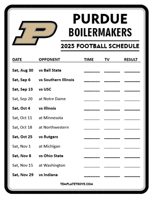 Purdue Boilermakers Football 2025
 Printable Schedule - Style 4