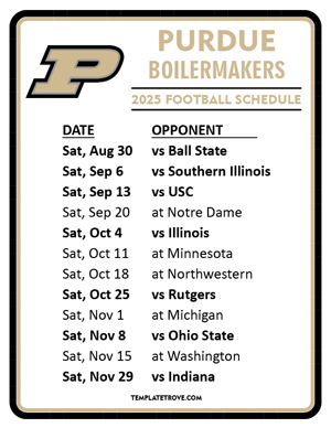 Purdue Boilermakers Football 2025
 Printable Schedule