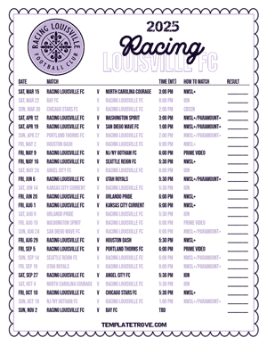 Racing Louisville FC 2025
 Printable Soccer Schedule - Mountain Times