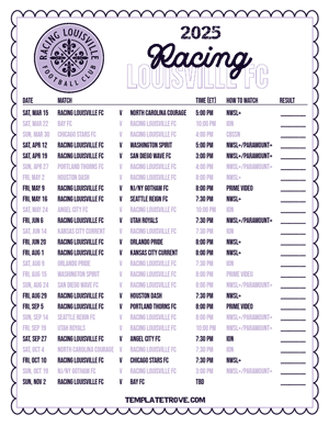 Racing Louisville FC 2025
 Printable Soccer Schedule