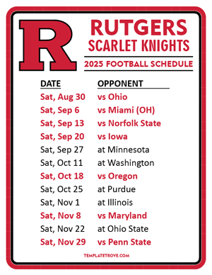 Rutgers Scarlet Knights Football 2025
 Printable Schedule